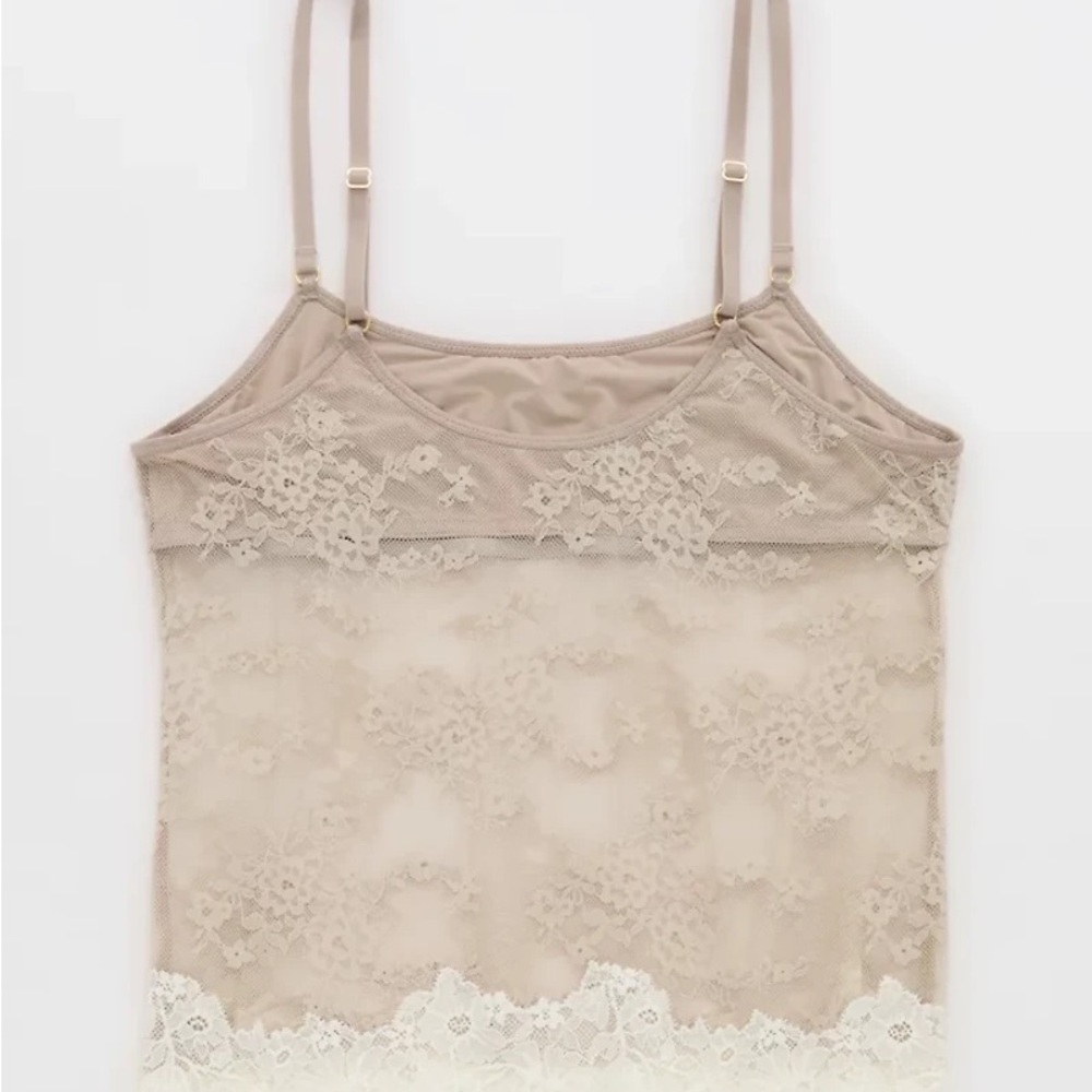 aerie Lace Trim Cami Tank Bra- Beige & Cream